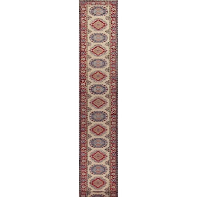 Kazak Oriental Runner Rug Hand-Knotted Traditional Beige Wool Carpet - 2'8" x 25'4"