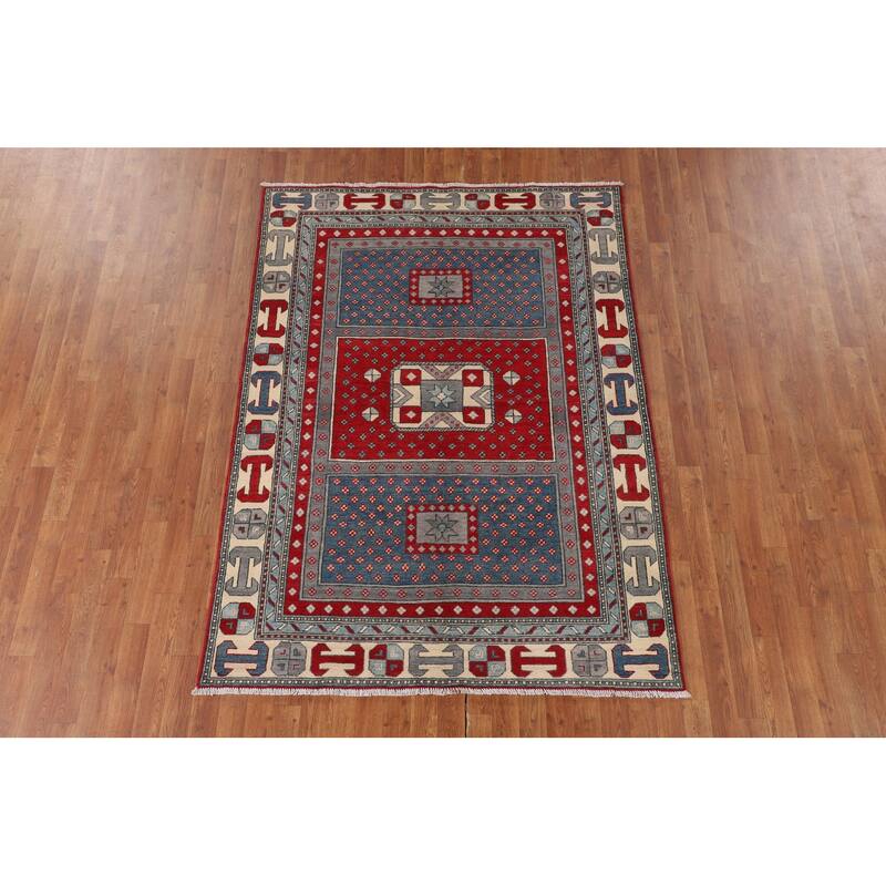 Kazak Oriental Area Rug Handmade Grey Traditional Wool Carpet - 4'11" x 6'9"