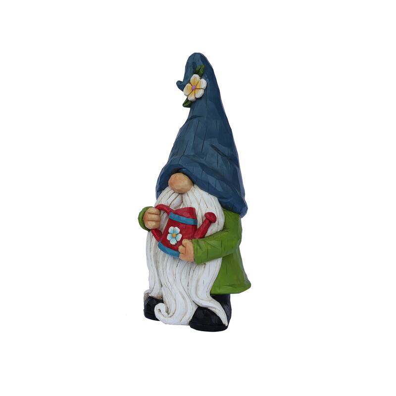 Country Rustic Gnome with Watering Can Outdoor Garden Statue - 14"