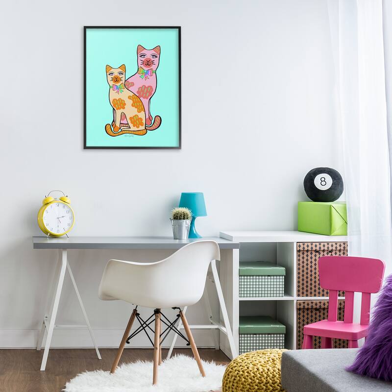 Stupell Funky Cats on Turquoise Framed Giclee Art Design By Katie Conley