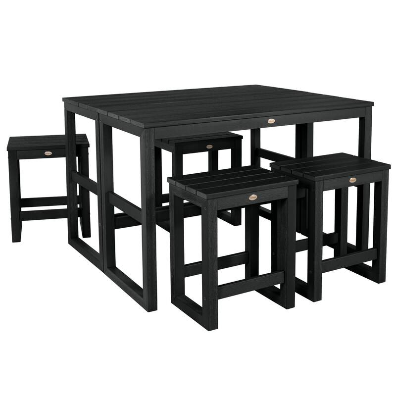 HIGHWOOD Monroe Modern Counter Height Balcony Stool/Table 6-Piece Set - N/A - Black