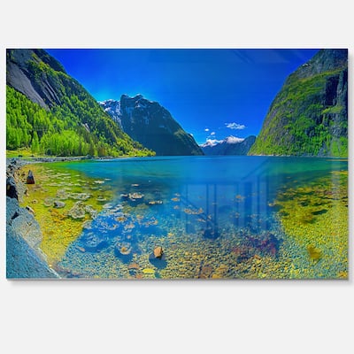 Panoramic View of Norwegian Fjord - Landscape Glossy Metal Wall Art