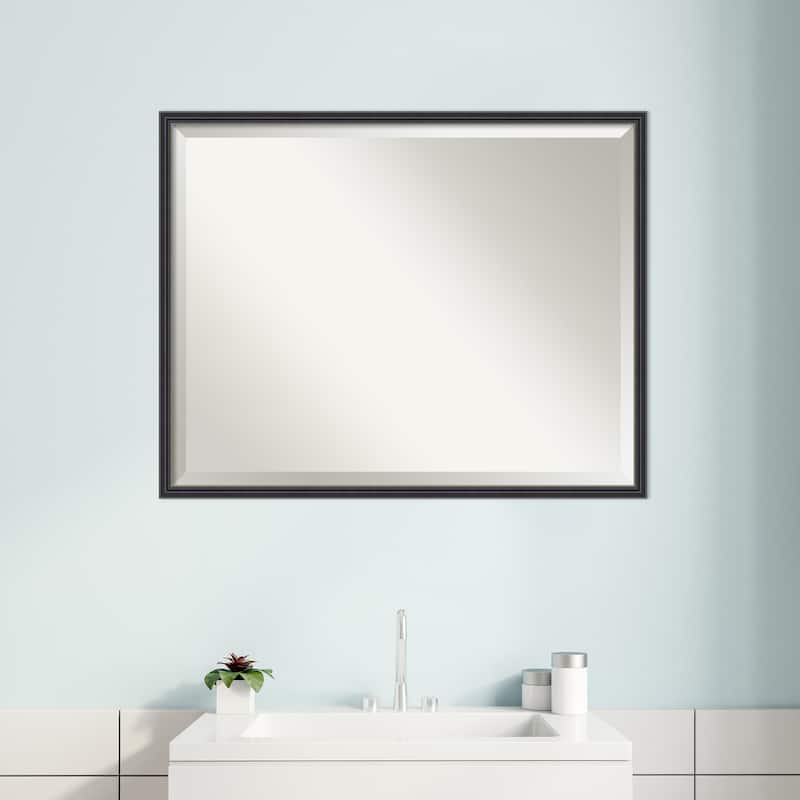 Stylish Black Narrow Beveled Wood Framed Bathroom Vanity Wall Mirror - Stylish Black Narrow