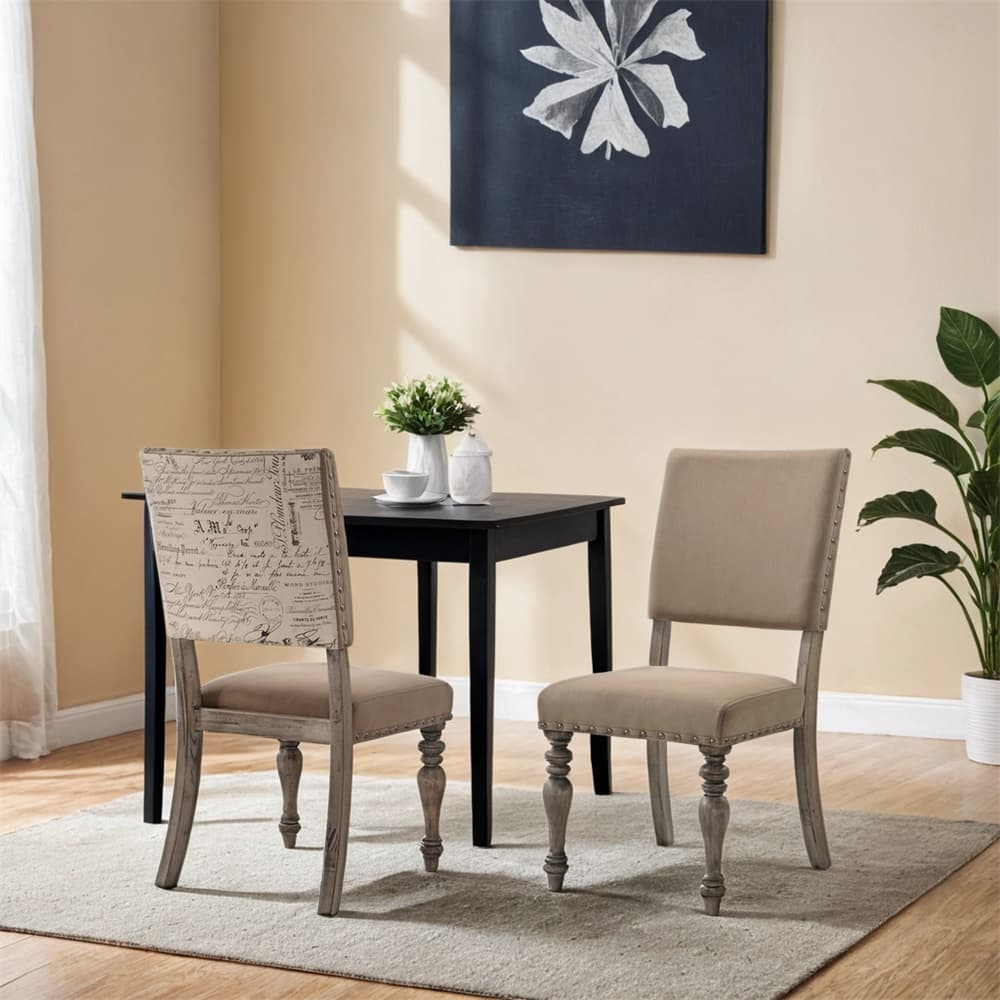 Driftwood Finish Dining Chair with Nail Head,Set of 2