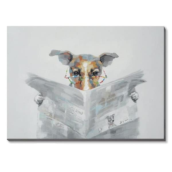 slide 1 of 3, Cute dog reading the newspaper