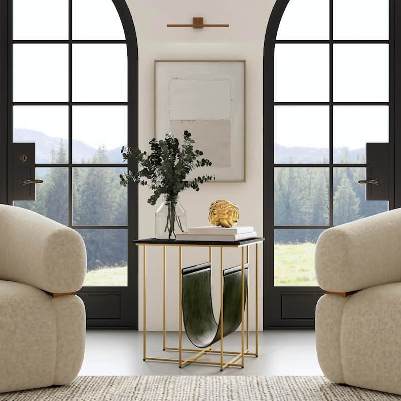 Stephanik 20.25 in. W Rectangular Marble & Leather Magazine Side Table - Green - Marble