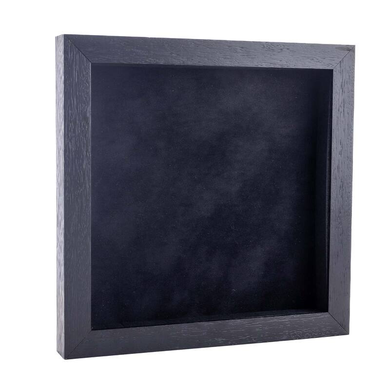 8x8 Shadow Box Frame Textured Black Wood Includes a Black Real Suede Texture Acid-Free Backing Board - Holds 8x8 Photo