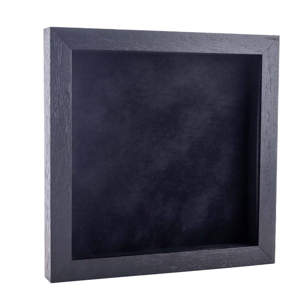 8x8 Shadow Box Frame Textured Black Wood Includes a Black Real Suede Texture Acid-Free Backing Board