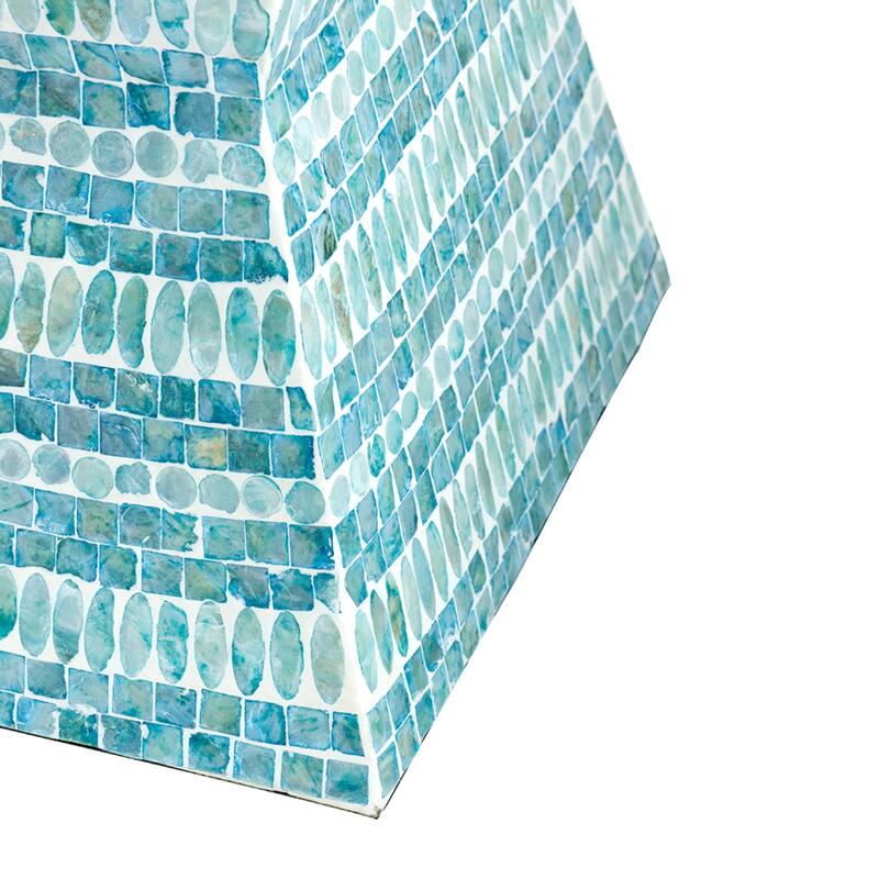 Hourglass Style Geometric Inlay Accent Stool - 17.75" - Turquoise Blue and White