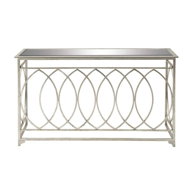 Metal Geometric Rectangular Console Table with Mirrored Glass Top - Silver - Roche River Decor - 16"Wx54"Lx32"H