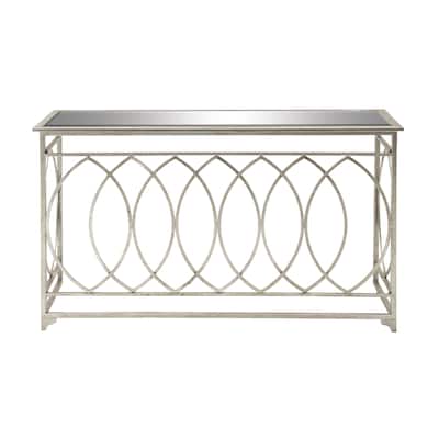 Metal Geometric Rectangular Console Table with Mirrored Glass Top - Silver - Roche River Decor - 16"Wx54"Lx32"H