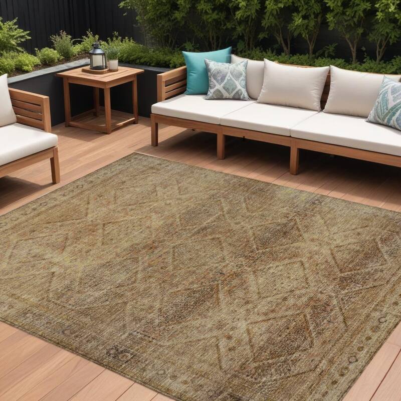 HomeRoots Geometric Transitional Rectangle Outdoor Rug - 9' X 12'