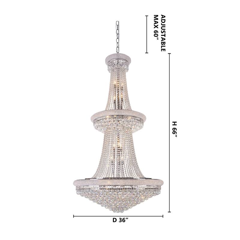 32-Light Chrome Chandelier With Clear Crystal Accents