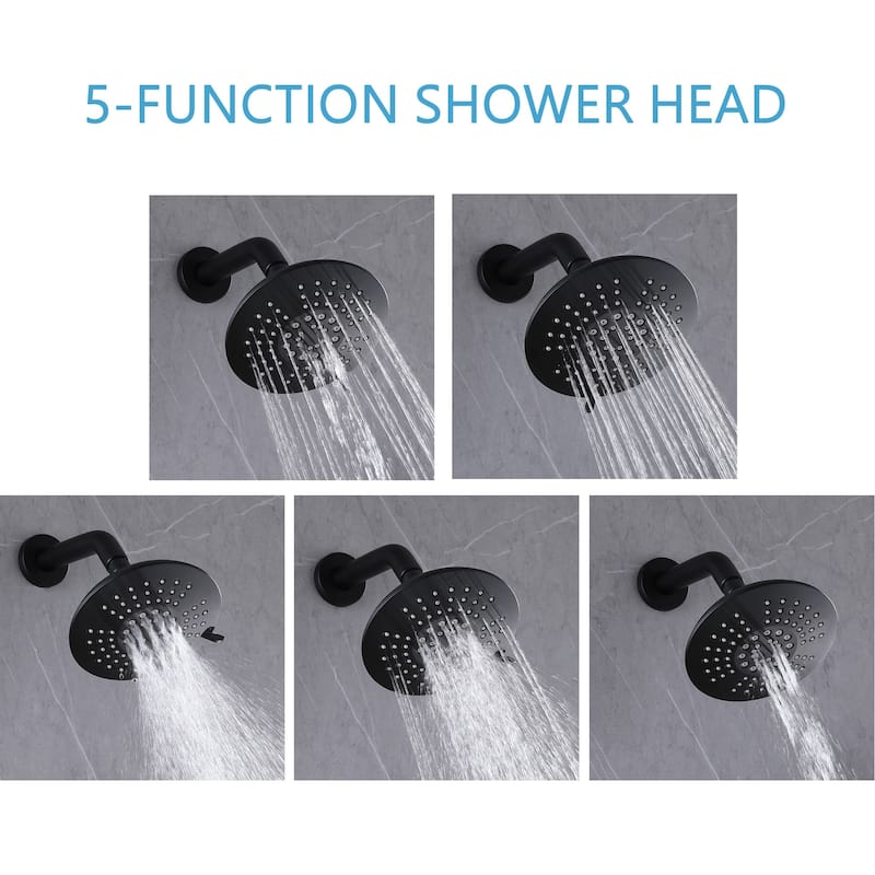 Wall Mount Shower Faucet With Hand Shower, Matte Black Shower System Sets for Bathroom Rainfall Shower Head With Rough-in Valve