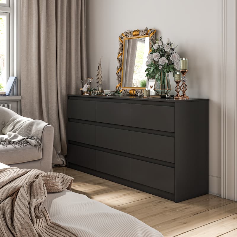 63"W 9 Drawer Dresser Accent Dresser for Living Room Bedroom Chest