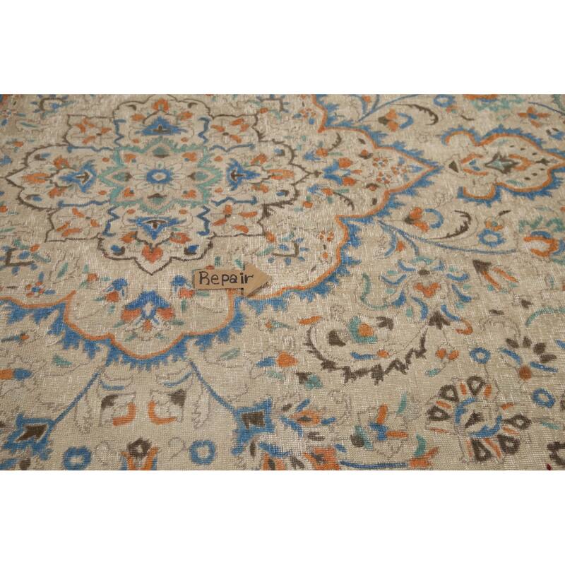 Hand Knotted Oriental 100% Wool Carpet Traditional Floral Beige & Ivories Tabriz Area Rug - 13' 1'' X 9' 9''