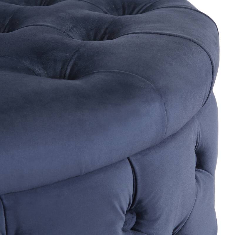 29.5" Wide Velvet Tufted Round Ottoman With Storage