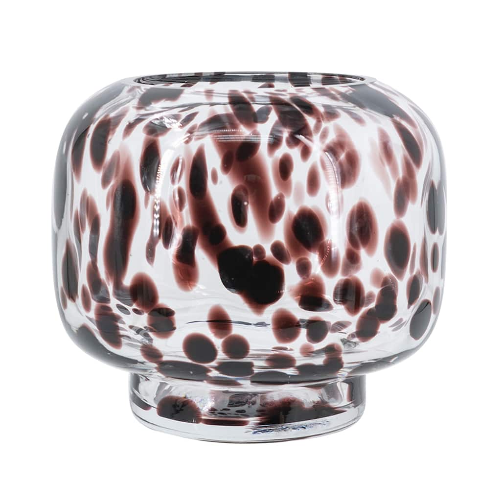 D6.3x5.7" Clear Glass Accent Vase with Artistic Amber Spots