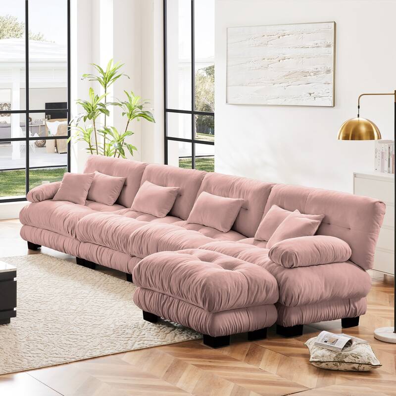 173.2" Chenille L-Shaped Cloud Modular Sectional Sofa with Ottoman (4-Seater)