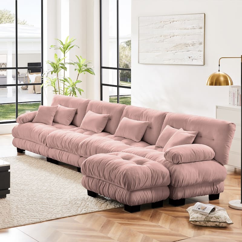 GDFStudio - Chenille 4-Seater 173.2" Cloud Modular Sectional Couch with Ottoman