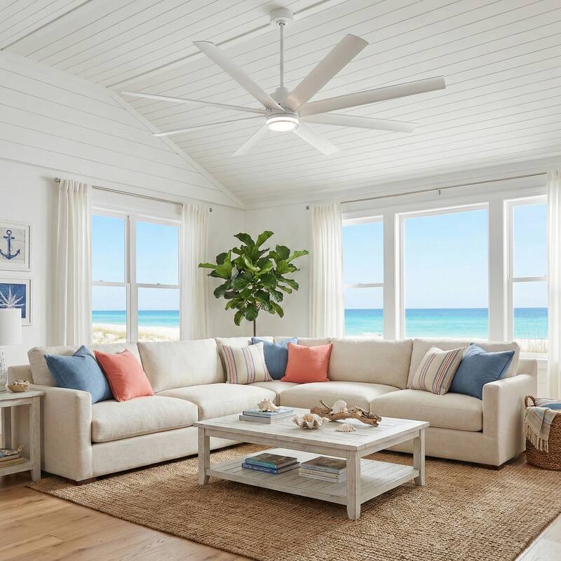 72" Modern White Large Smart Ceiling Fan with Light and Remote, App Control, Voice Control