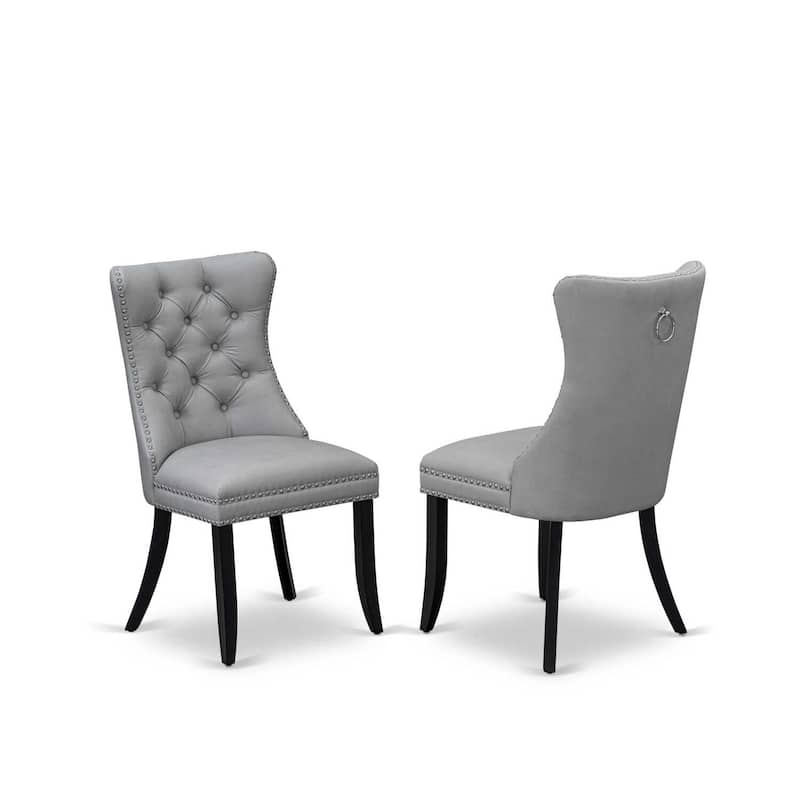 Parson Dining Chairs Set of 2 - Light Gray Faux Leather Padded Chairs with Nailhead Trim