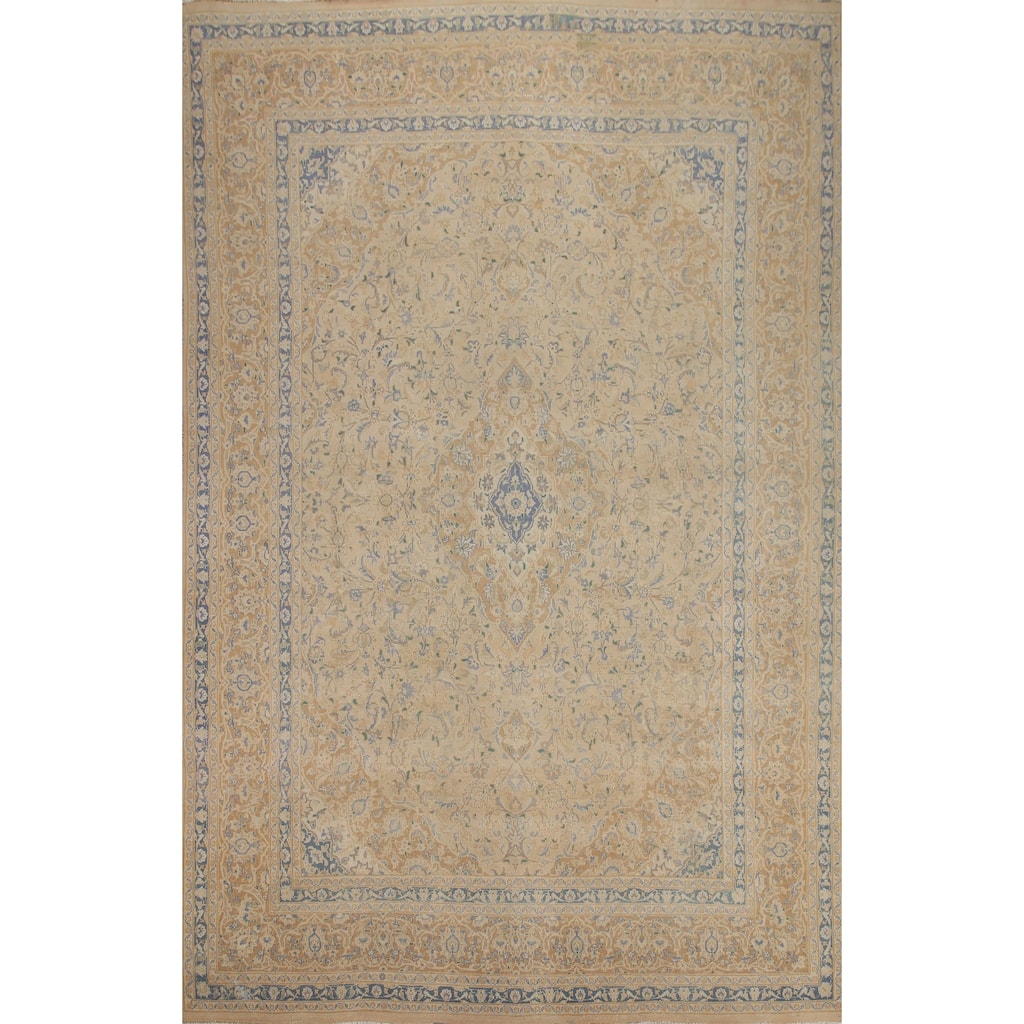 Hand Knotted Oriental 100% Wool Carpet Traditional Floral Peach Mashad Area Rug - 12' 7'' X 9' 4''