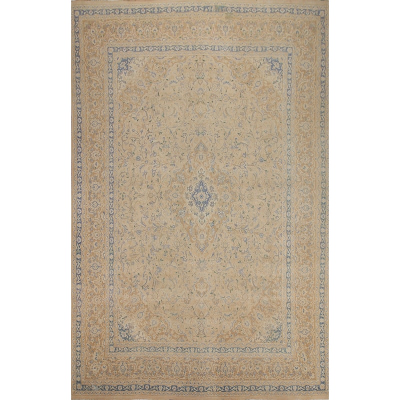 Hand Knotted Oriental 100% Wool Carpet Traditional Floral Peach Mashad Area Rug - 12' 7'' X 9' 4''