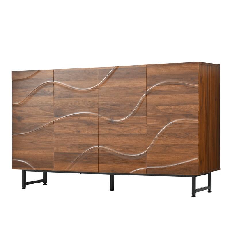 59.06" Modern Art Solid Wood Storage Cabinet with Iron Legs