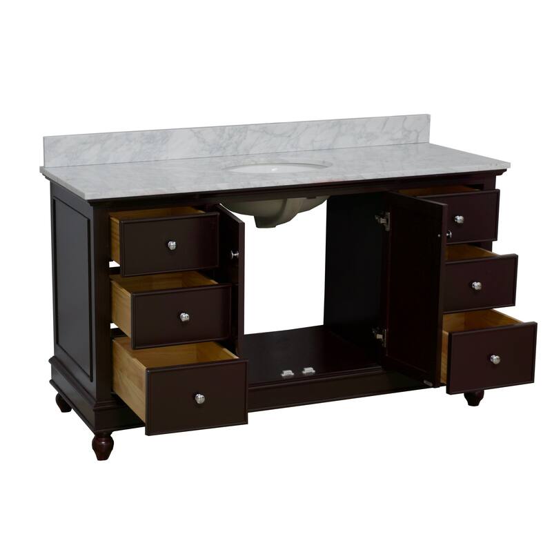 KitchenBathCollection Bella 60" Single Bathroom Vanity with Carrara Marble Top