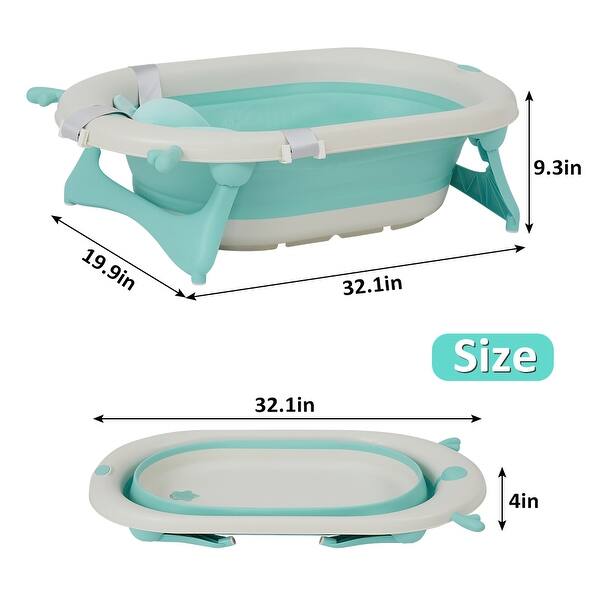 dimension image slide 3 of 4, Kinbor Baby Bathtub for Newborn to Toddler, Newborn Baby Bathtub, Foldable Portable Collapsible Baby Bathtub