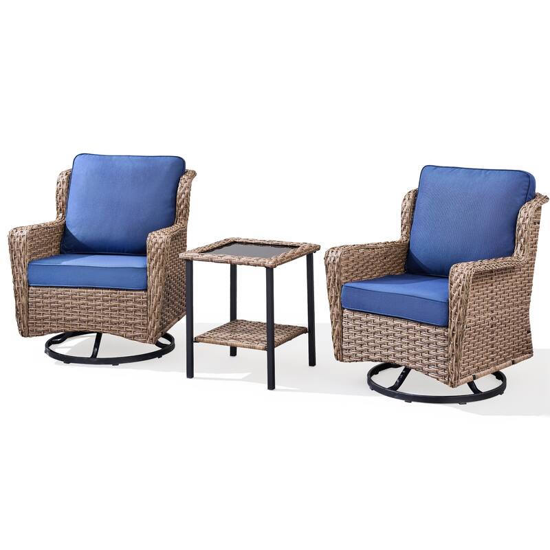 Pocassy Outdoor Patio Chairs Ottoman with Side Table Funiture Set.