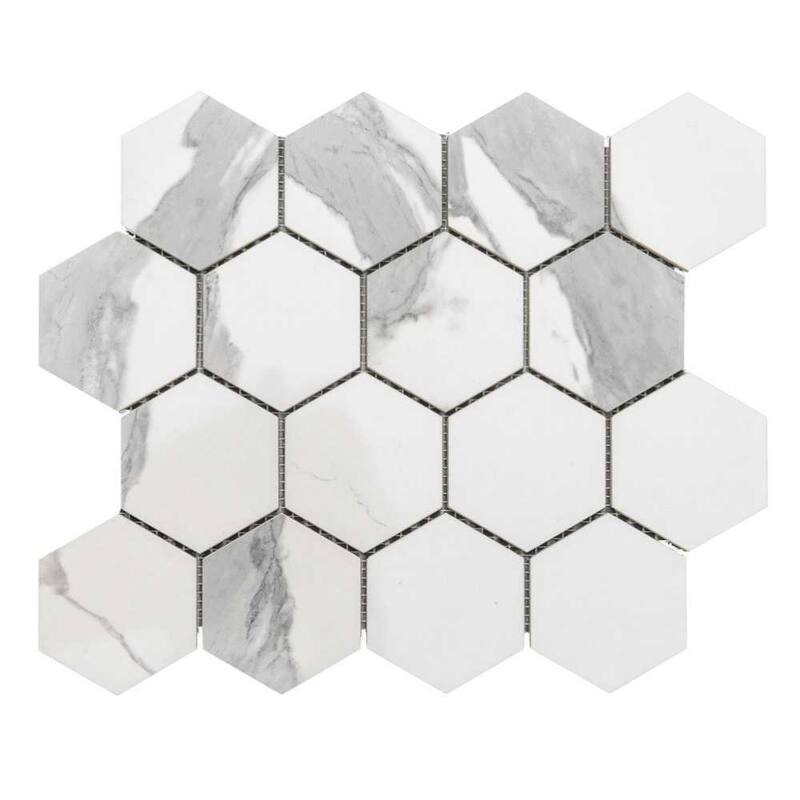 Stately Hex 11x14 Polished Porcelain Mosaic Tile - Floor, Wall, Backsplash