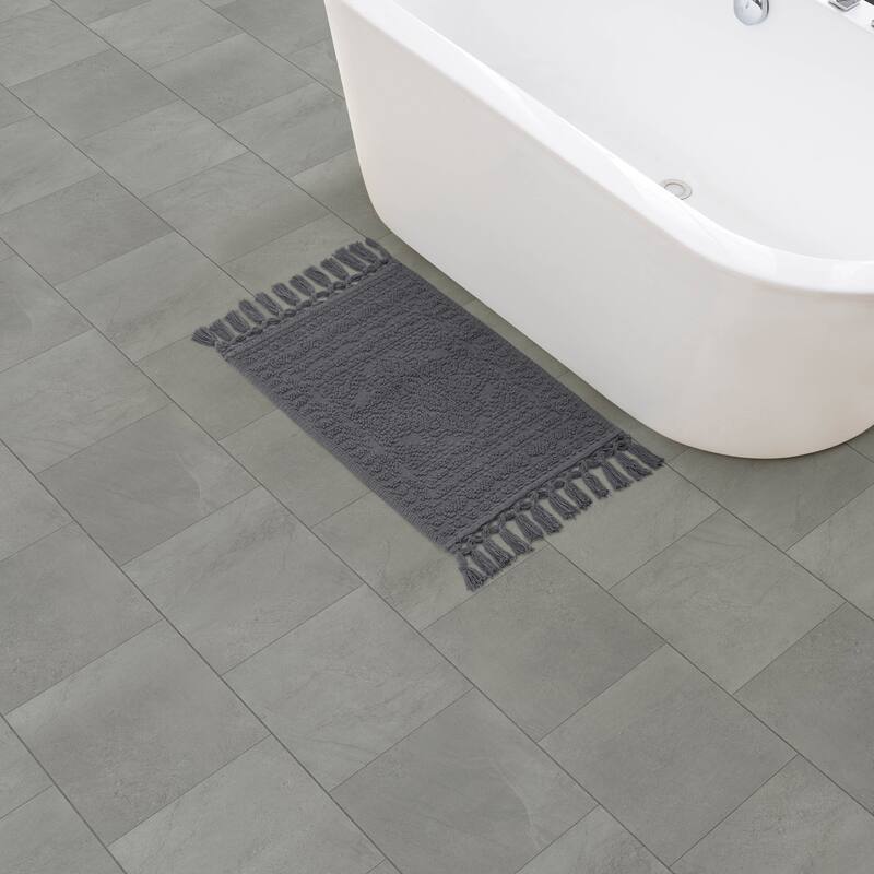 French Connection Nellore Fringe Cotton Bath Rug - 17x28 - Charcoal