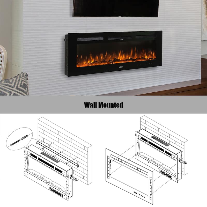 Clihome 42'' Recessed Wall-Mounted Electric Fireplace - 42 in.