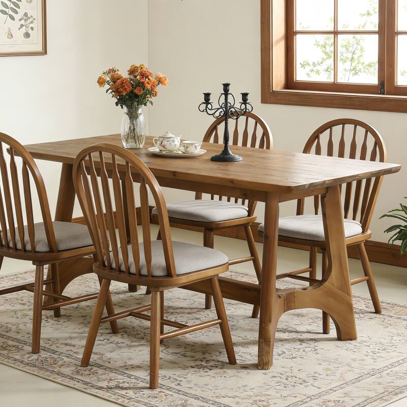 62.99" Solid Wood Farmhouse Dining Table for 4-6 - N/A