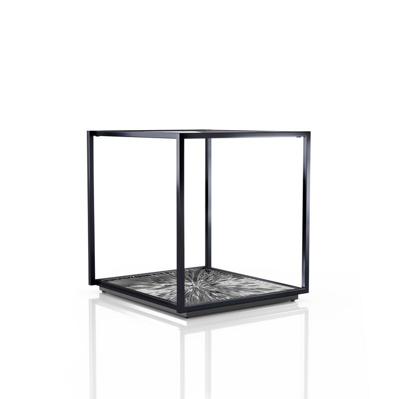 247 Shop At Home Aureum Modern 1-Shelf End Table with Sunburst Base and Tempered Glass Top