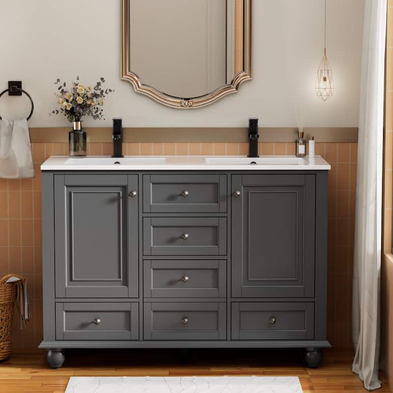 Bathroom Vanity with Sink Combo Set, Free Standing Bathroom Storage Cabinet - Grey - 48"