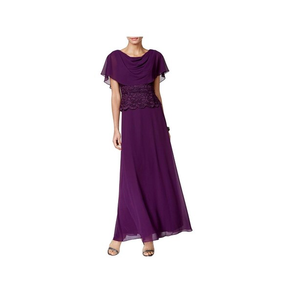 Jessica Howard Womens Evening Dress Cape Sleeves Full Length