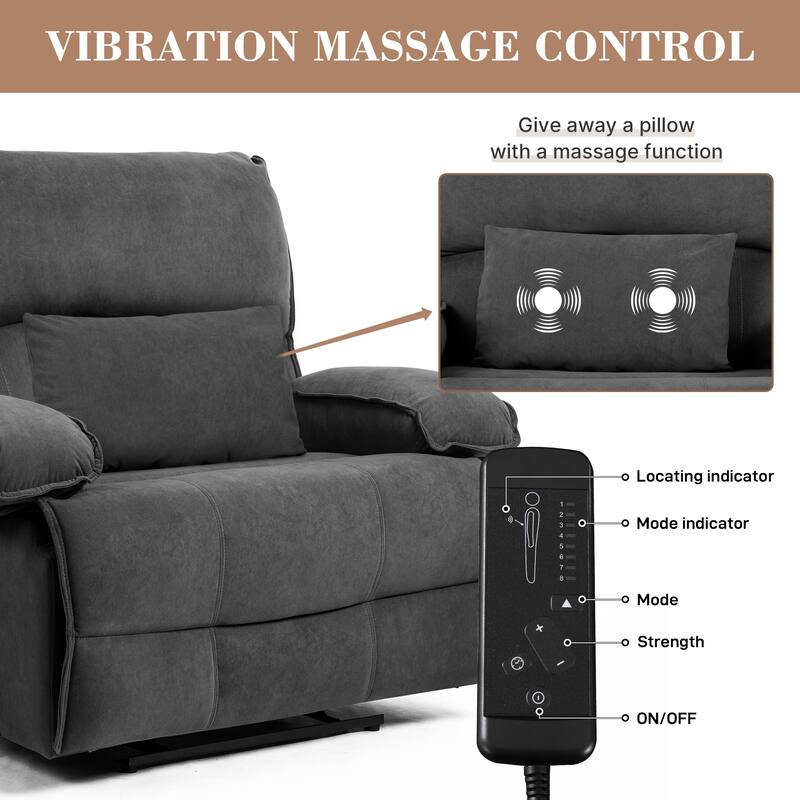 Oversized Manual Recliner Chair, Push-Back Velvet Recliner with Massage and Pillow Top Arms, for Living Room/Office