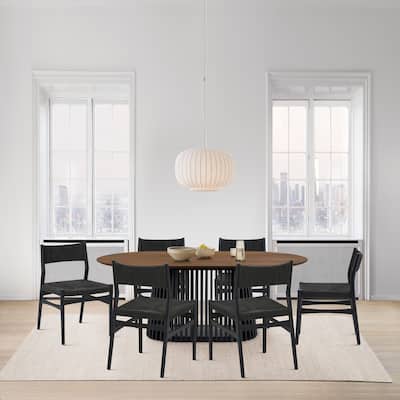 Pasadena Danish Solid Wood Oval 7 Piece Dining Table Set with Paper Cord Chairs