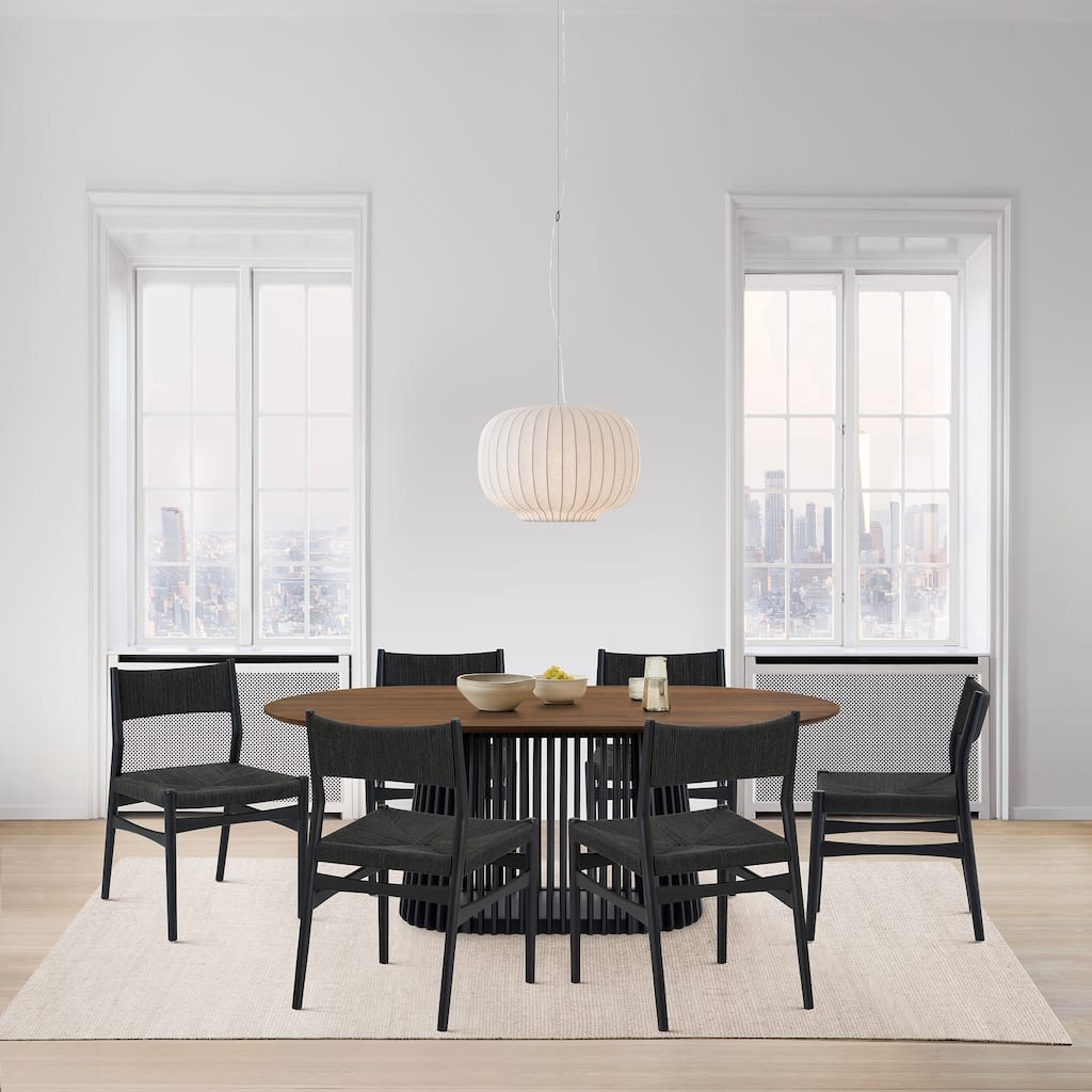 Pasadena Danish Solid Wood Oval 7 Piece Dining Table Set with Paper Cord Chairs