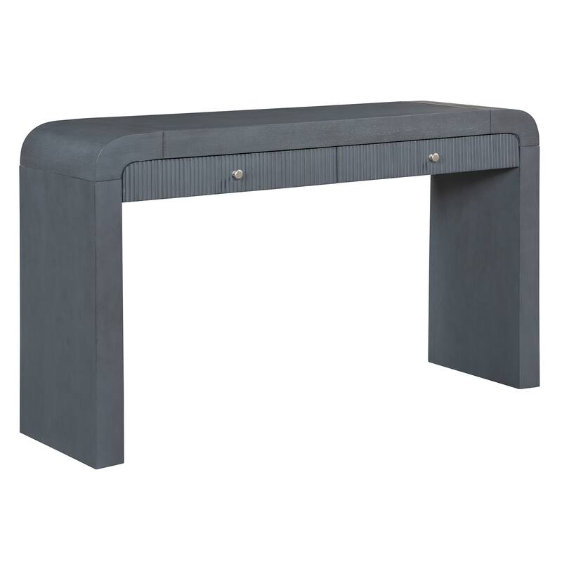 Curved Console Table Sofa Table, Acacia veneer Entryway Table Hallway Tables with Fluted Drawer Front and Thick Legs
