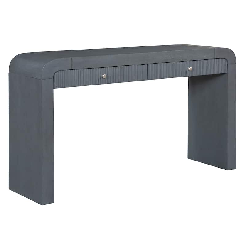 Roomfitters Rustic Console Table with Fluted organizer, Curved Corners and Thick Legs, Entryway or Sofa Table