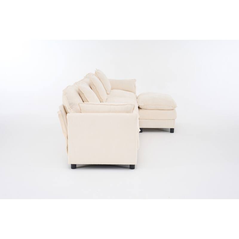 L Shaped Modular Sectional Sofa with Movable Ottoman, Chenille Upholstered Cloud Couch, Deep Seat Sofa with Pillow