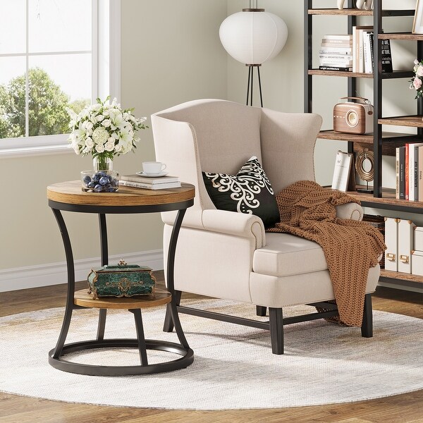 Round End Table, 2 Tier Industrial Side Table Nightstand - On Sale