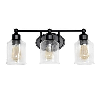 Seeded Glass Shade 3-Light Uplight Downlight Vanity Wall Sconce - 22" - Black