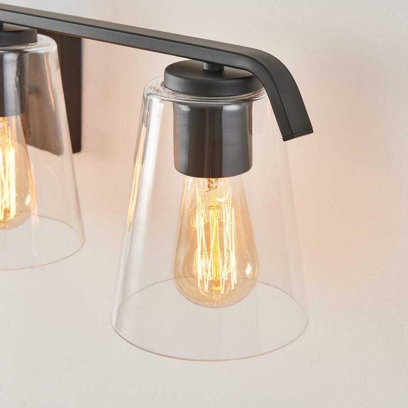 KAWOTI 22.25’’ 3-Light Painted Black Vanity Light with Clear Glass Shades - L22.25" * D7.5" * H7.3"