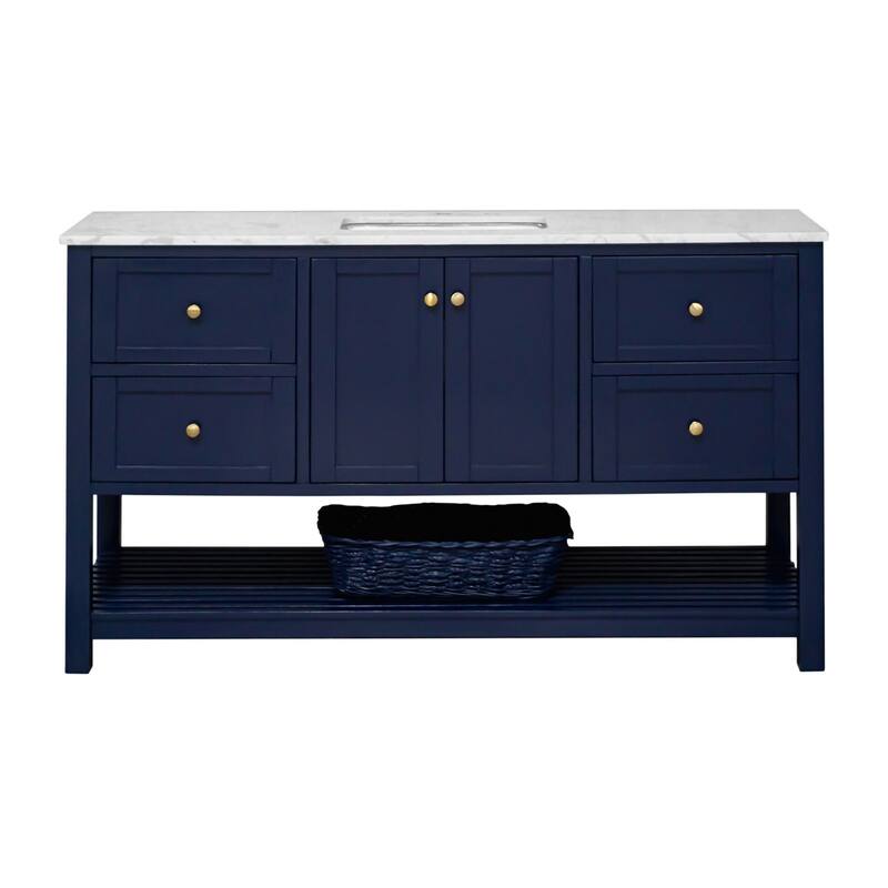 KitchenBathCollection Lakeshore 60" Single Bathroom Vanity with Engineered Carrara Top