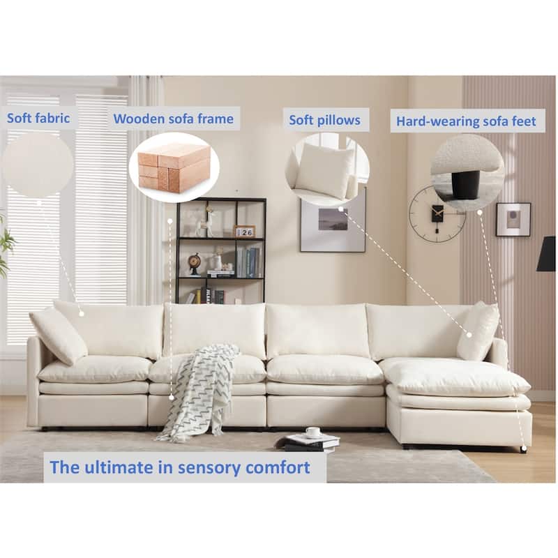 Modern 5-seat U-shaped Sectional Sofa with Chaise Lounge